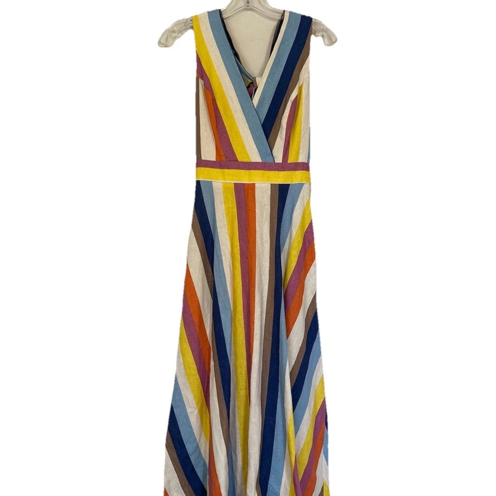 Gilli Colorful Striped Midi Dress Sleeveless Linen Blend V Neck Beach